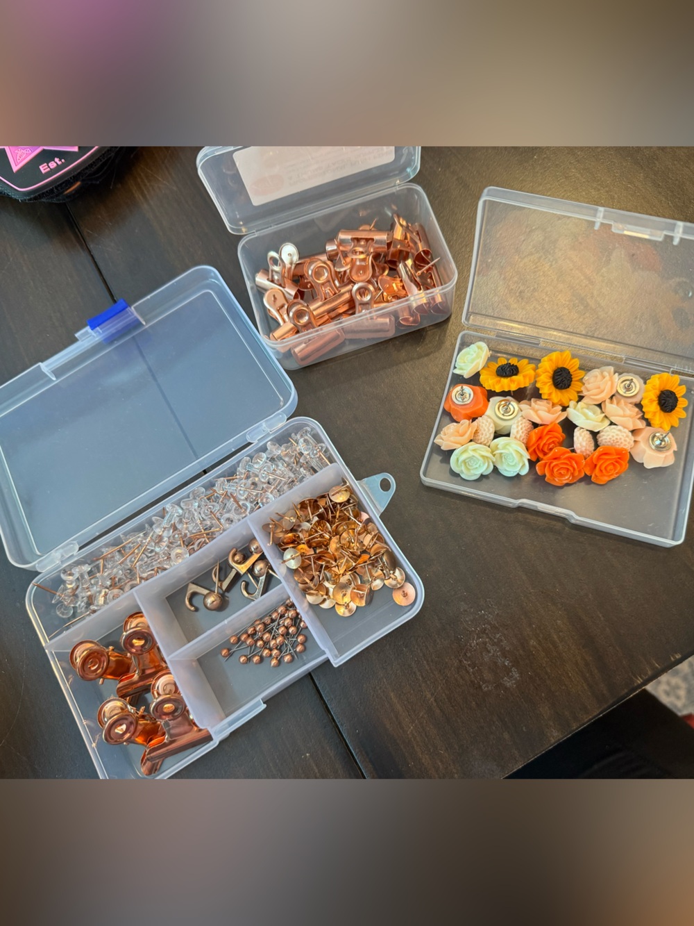 Assorted Rose Gold Push Pins and Floral Pins